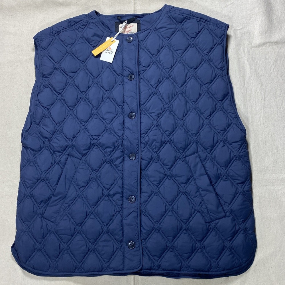 Marine Layer NWT Men's Marina Down Vest Diamond Quilted Navy Blue Sz L